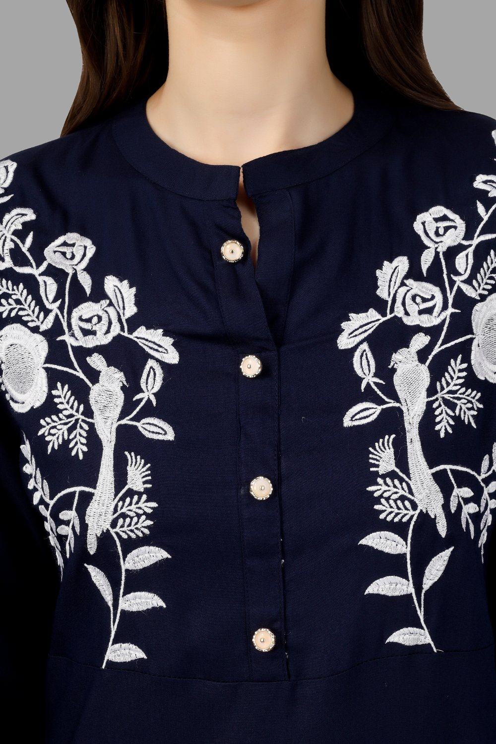 House of RP Women's Blue Rayon Chicken Embroidered Straight Kurta | Swadesiicart