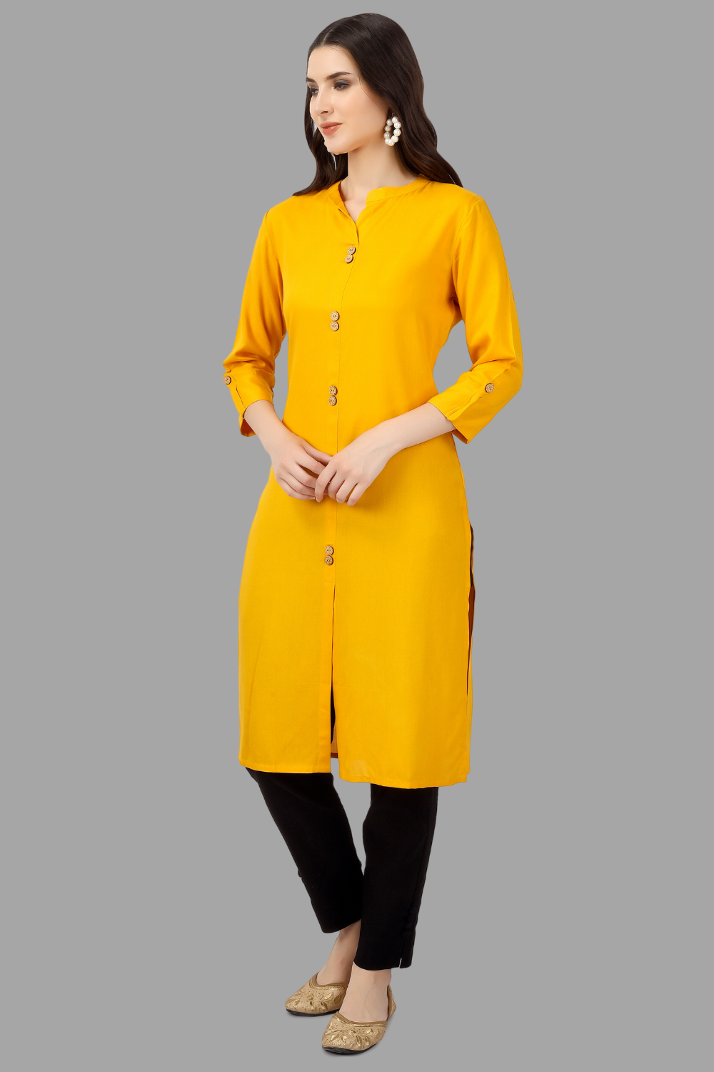 House of RP Women's Yellow Rayon Solid Frontslit Straight Kurta | Swadesiicart