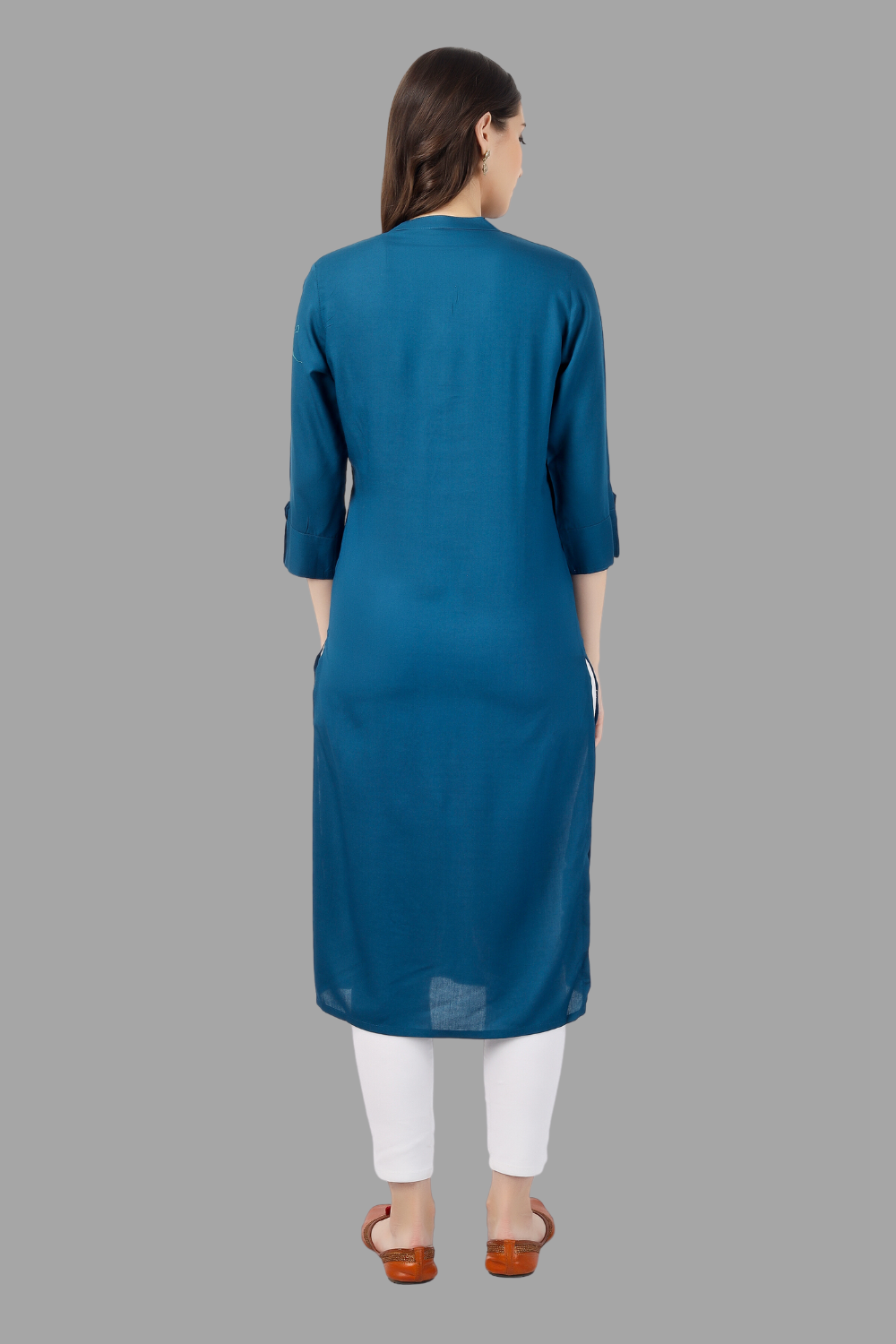 House of RP Women's Light Blue Rayon Chicken Embroidered Straight Kurta | Swadesiicart