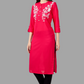 House of RP Women's Pink Rayon Chicken Embroidered Straight Kurta | Swadesiicart