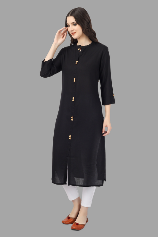 House of RP Women's Black Rayon Solid Frontslit Straight Kurta | Swadesiicart