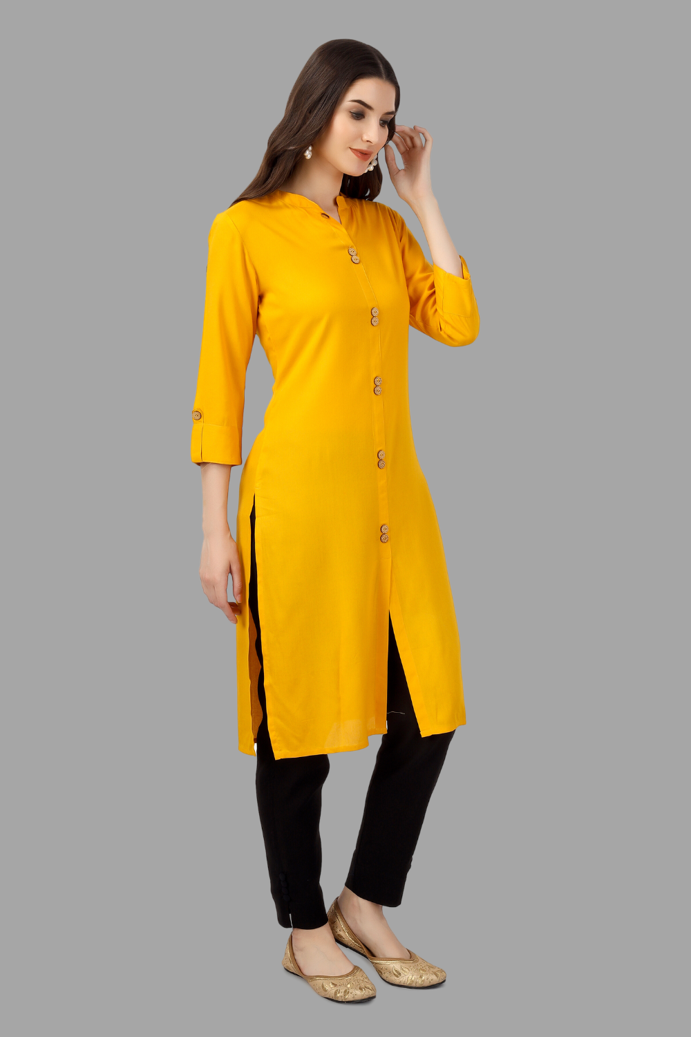 House of RP Women's Yellow Rayon Solid Frontslit Straight Kurta | Swadesiicart