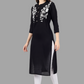 House of RP Women's Black Rayon Chicken Embroidered Straight Kurta | Swadesiicart