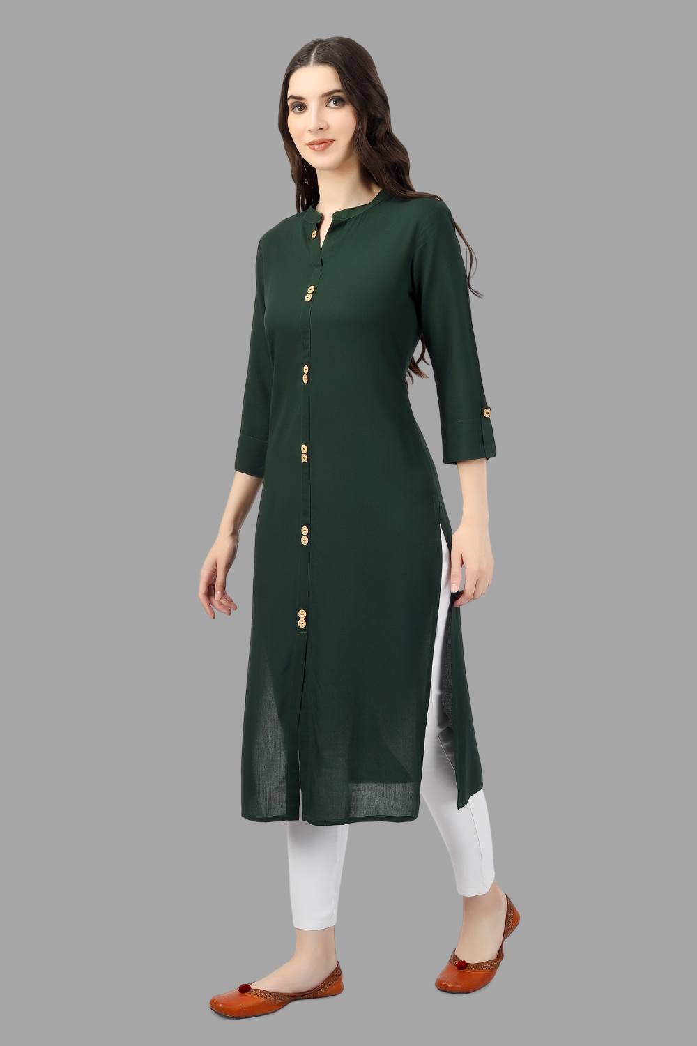 House of RP Women's Green Rayon Solid Frontslit Straight Kurta | Swadesiicart