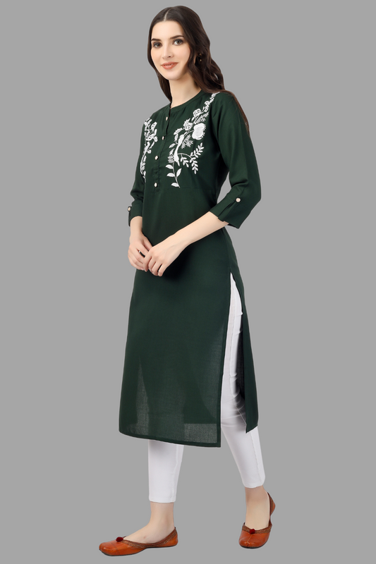 House of RP Women's Green Rayon Chicken Embroidered Straight Kurta | Swadesiicart