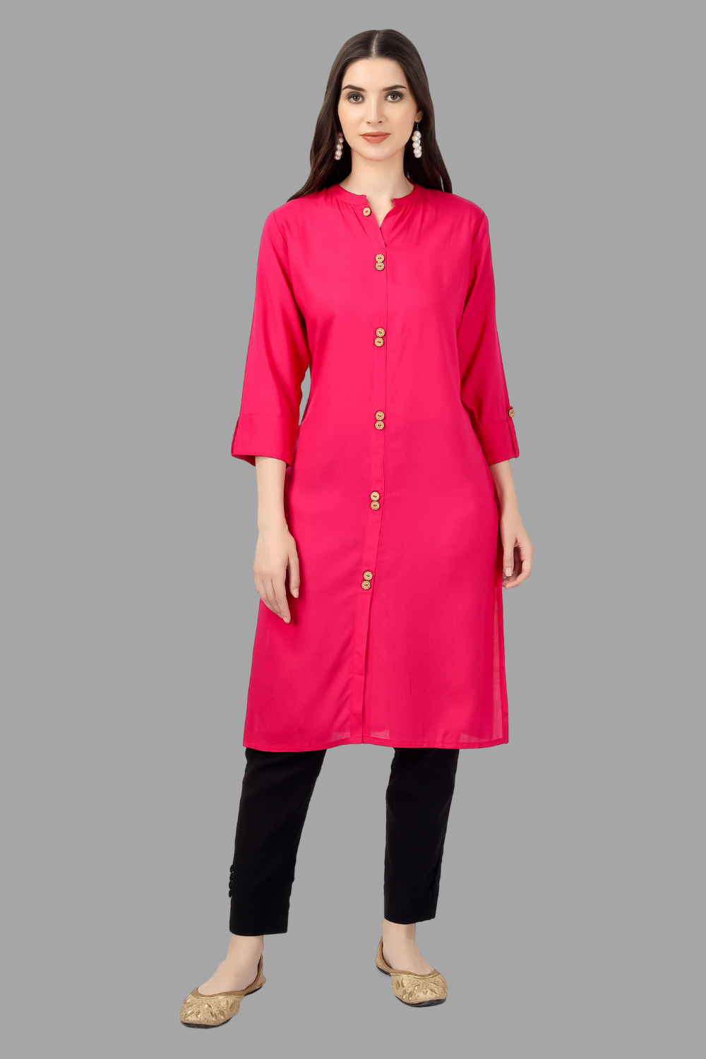 House of RP Women's Pink Rayon Solid Frontslit Straight Kurta | Swadesiicart