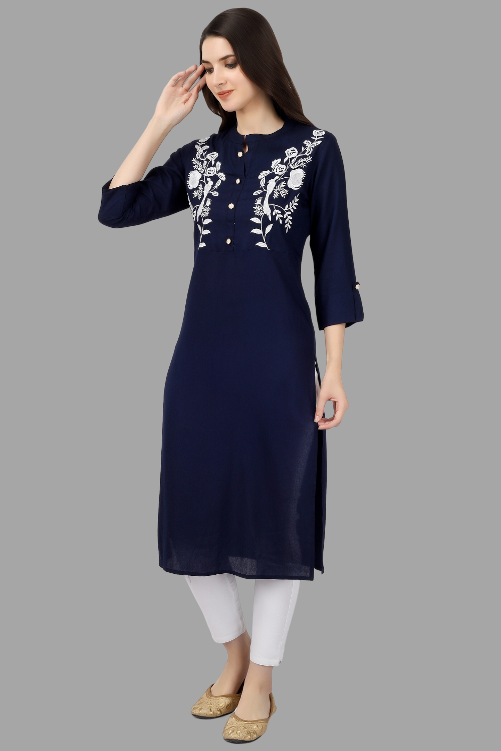 House of RP Women's Blue Rayon Chicken Embroidered Straight Kurta | Swadesiicart
