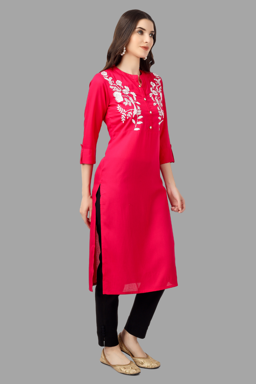 House of RP Women's Pink Rayon Chicken Embroidered Straight Kurta | Swadesiicart