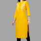 House of RP Women's Yellow Rayon Chicken Embroidered Straight Kurta | Swadesiicart