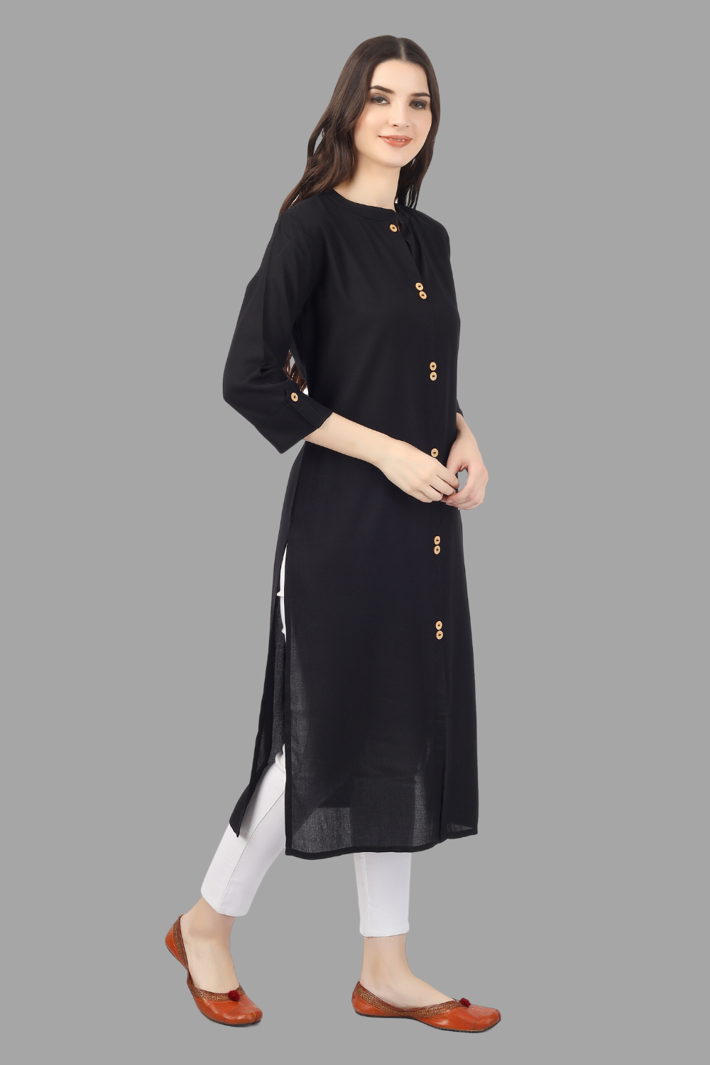 House of RP Women's Black Rayon Solid Frontslit Straight Kurta | Swadesiicart