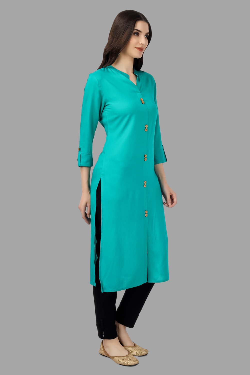 House of RP Women's Turquoise Rayon Solid Frontslit Straight Kurta | Swadesiicart