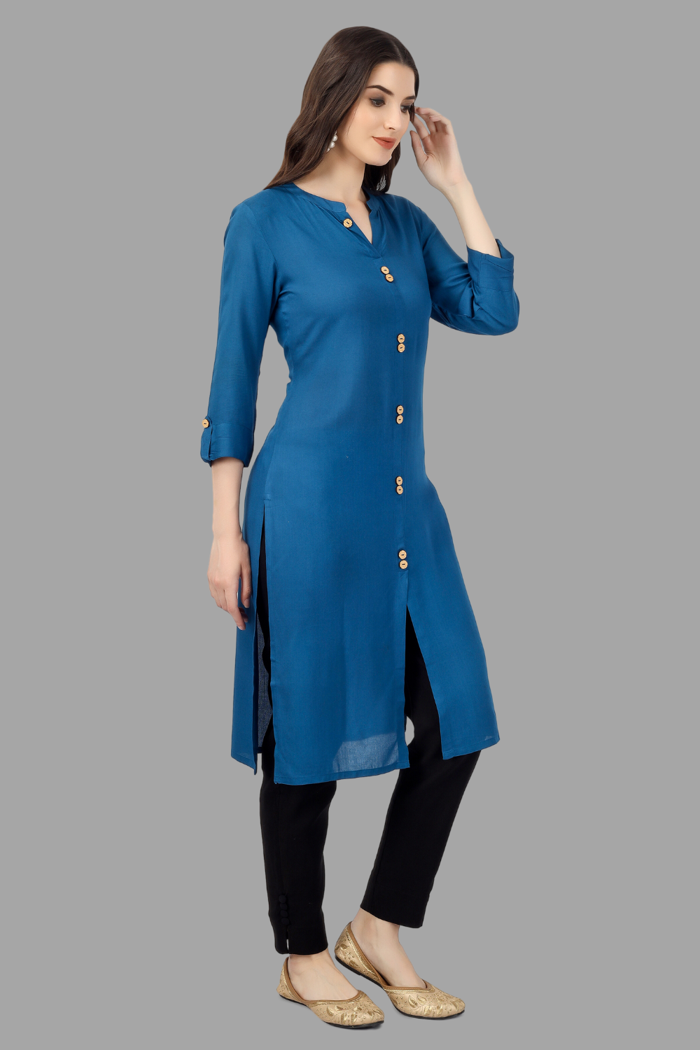 House of RP Women's Light Blue Rayon Solid Frontslit Straight Kurta | Swadesiicart