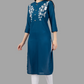 House of RP Women's Light Blue Rayon Chicken Embroidered Straight Kurta | Swadesiicart