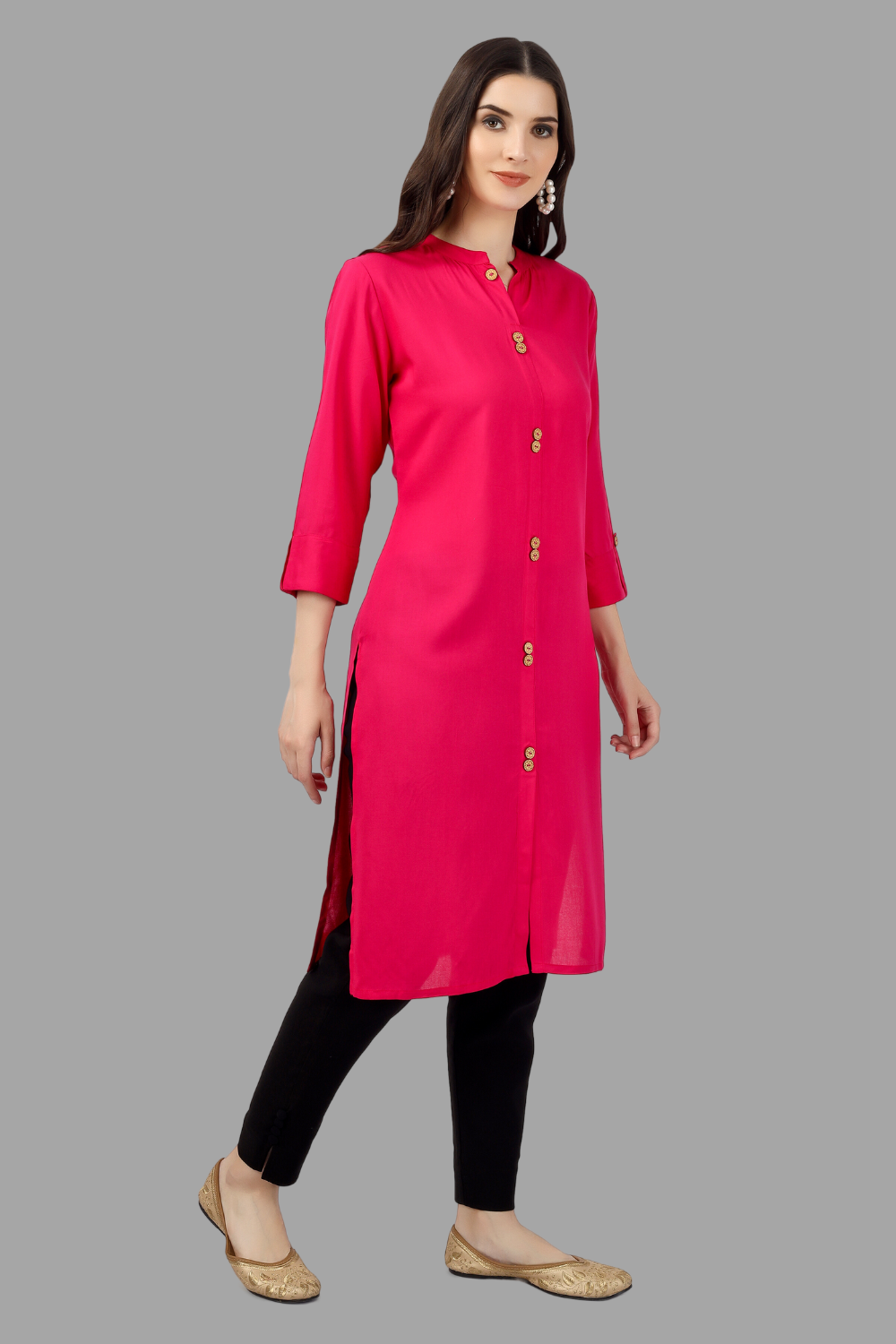 House of RP Women's Pink Rayon Solid Frontslit Straight Kurta | Swadesiicart