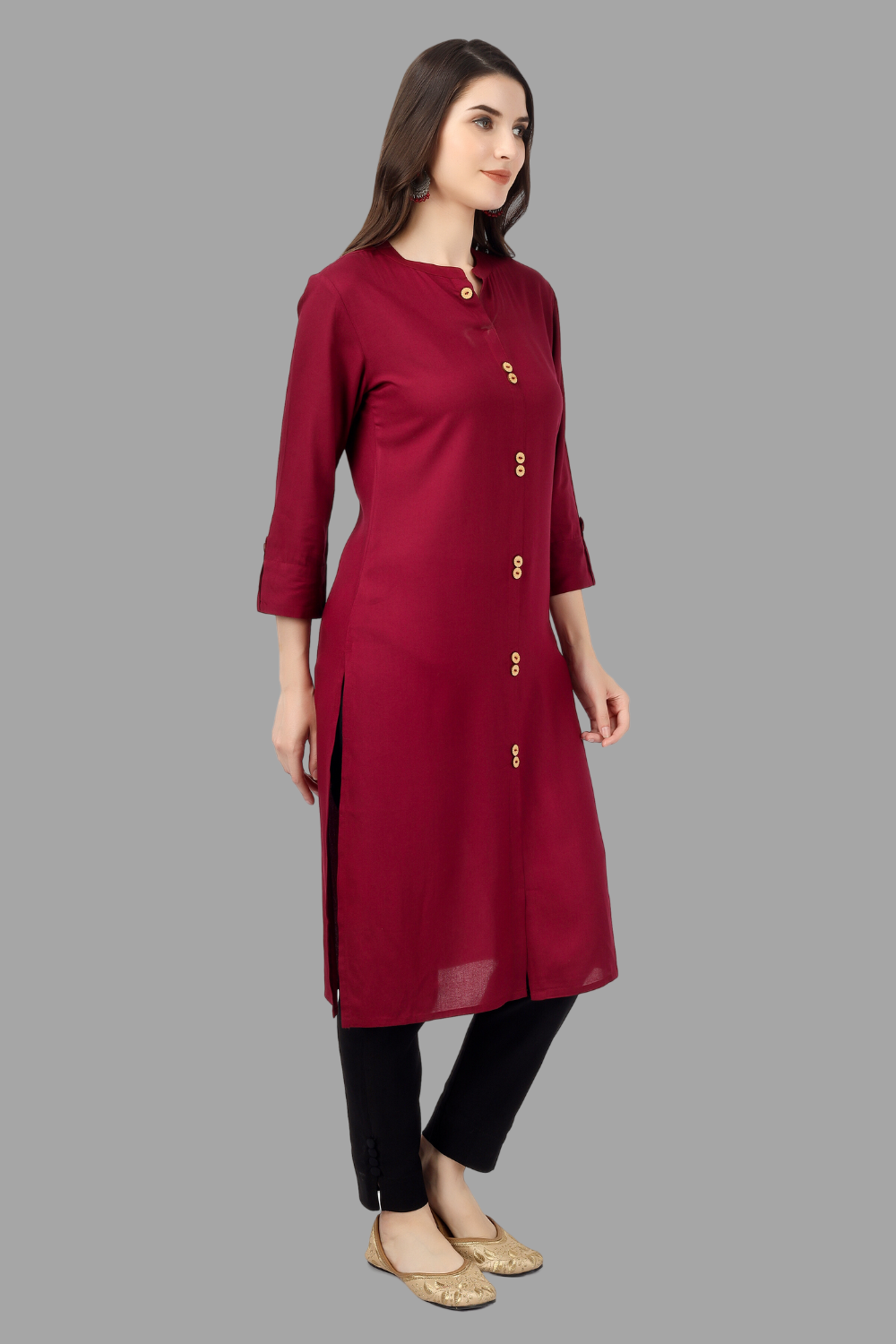 House of RP Women's Maroon Rayon Solid Frontslit Straight Kurta | Swadesiicart