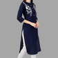 House of RP Women's Blue Rayon Chicken Embroidered Straight Kurta | Swadesiicart