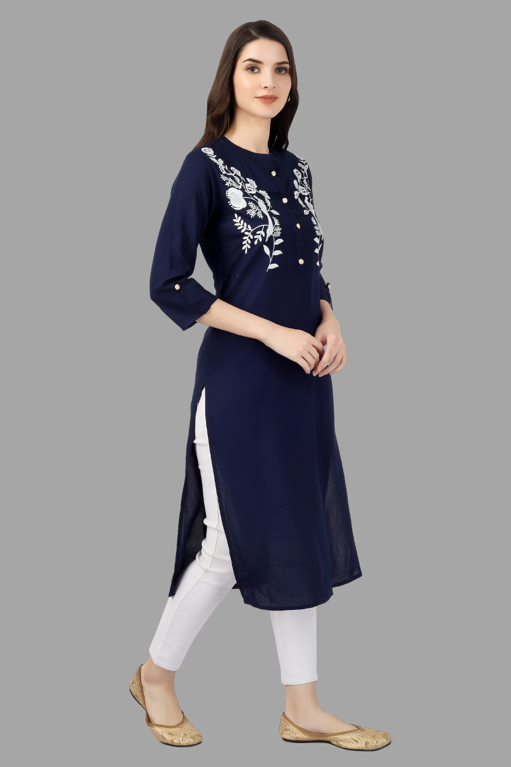 House of RP Women's Blue Rayon Chicken Embroidered Straight Kurta | Swadesiicart