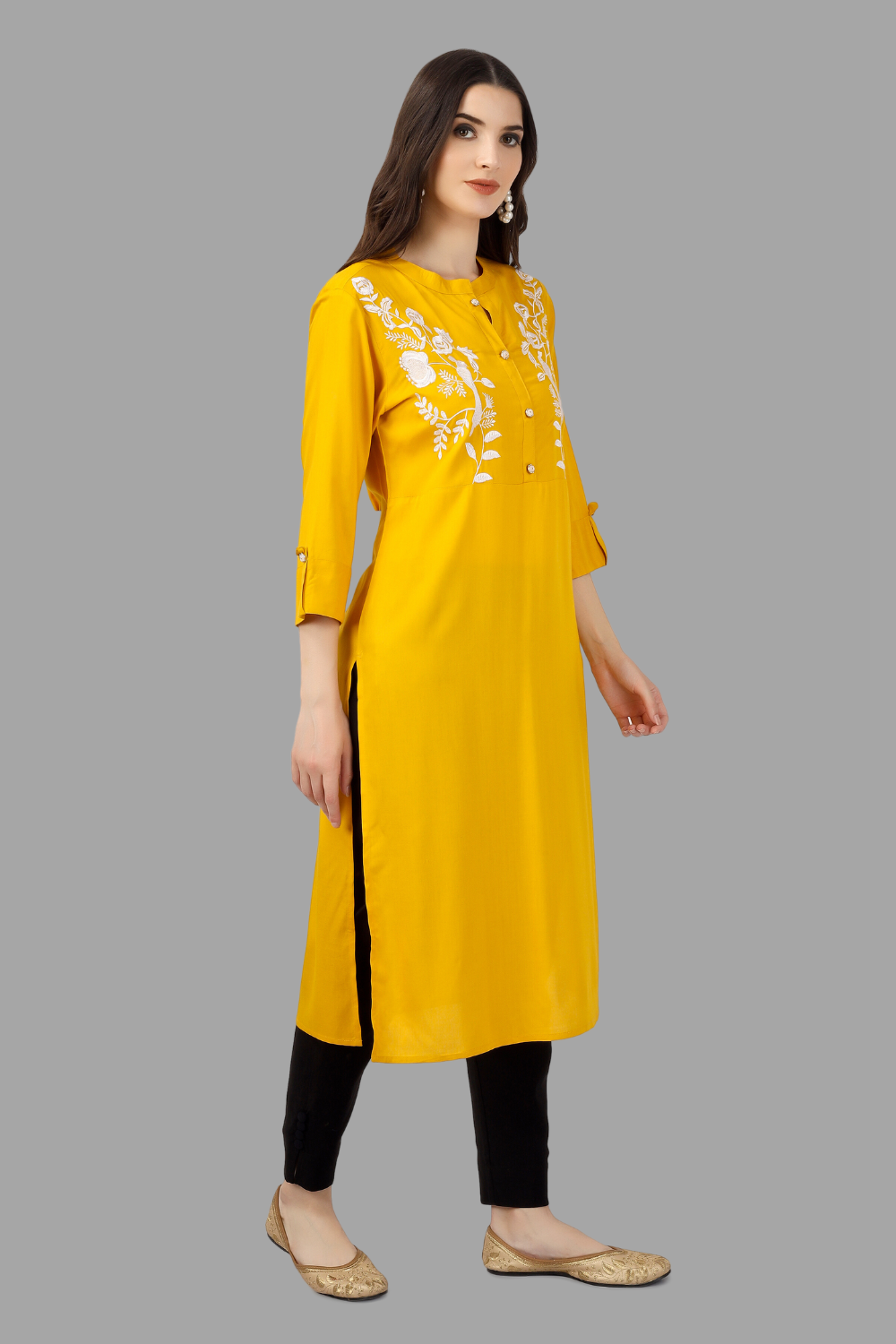 House of RP Women's Yellow Rayon Chicken Embroidered Straight Kurta | Swadesiicart