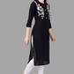 House of RP Women's Black Rayon Chicken Embroidered Straight Kurta | Swadesiicart