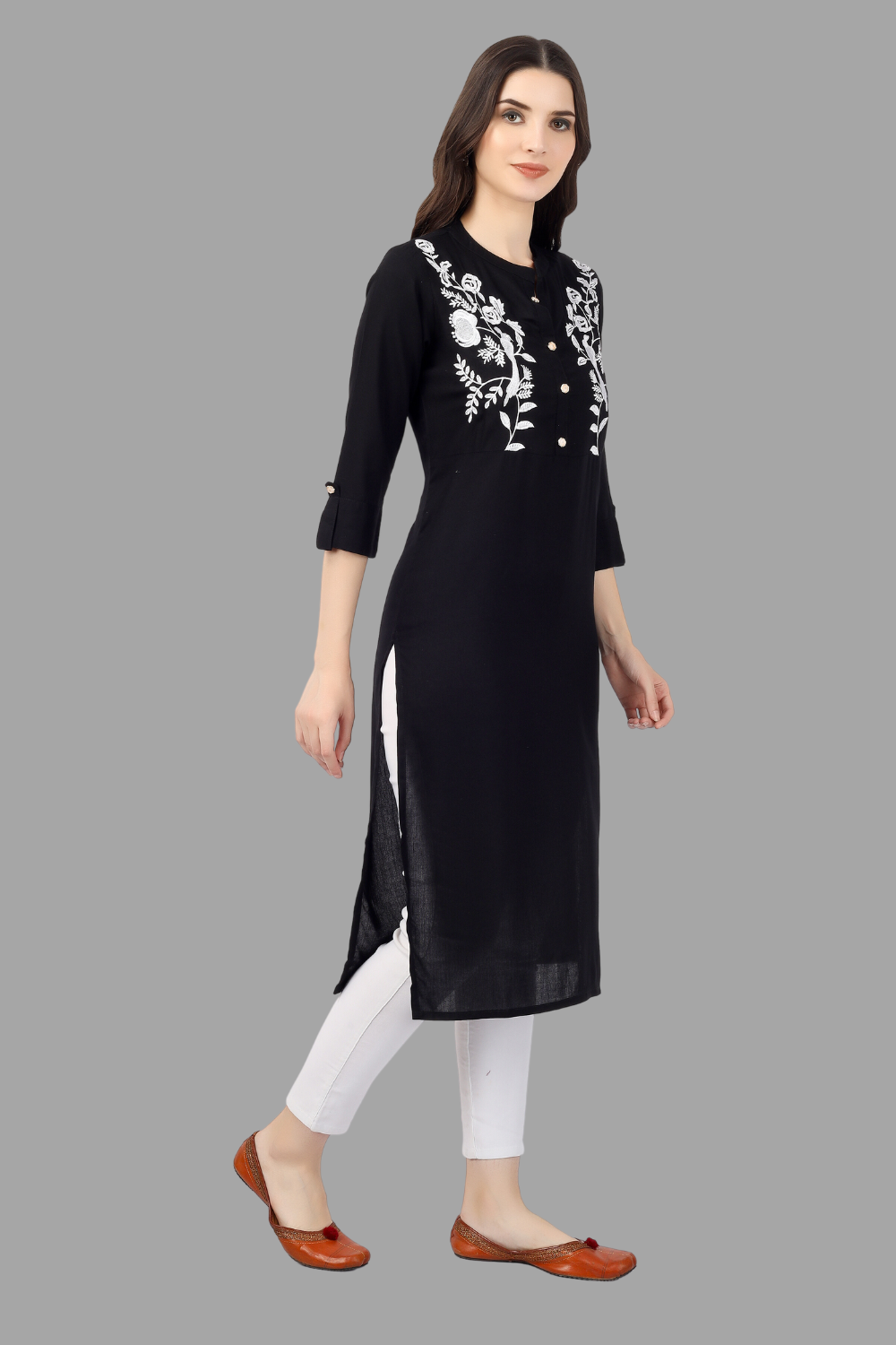 House of RP Women's Black Rayon Chicken Embroidered Straight Kurta | Swadesiicart