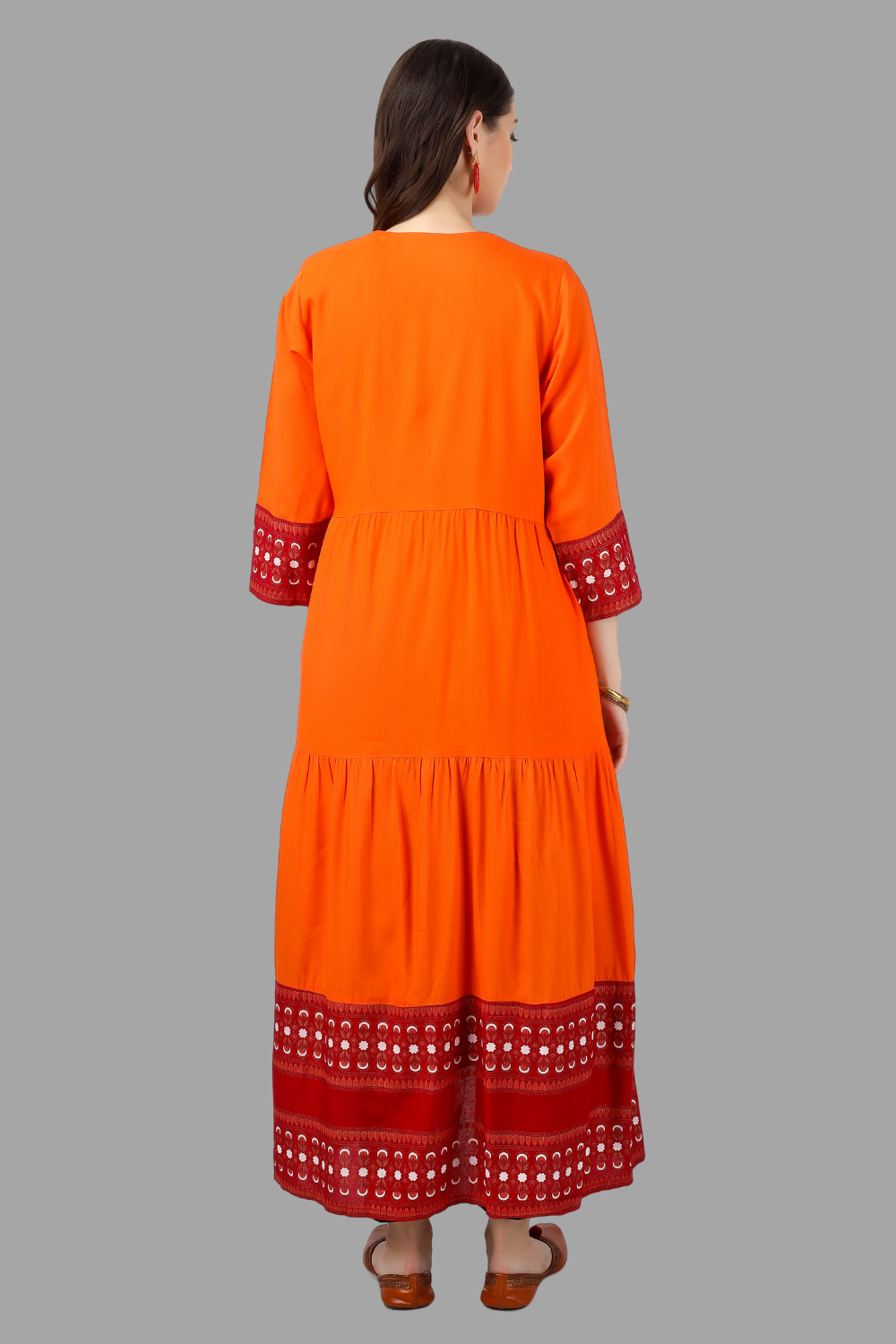 House of RP Women's Red Rayon Embroidered Circular Kurta with Shurg | Swadesiicart
