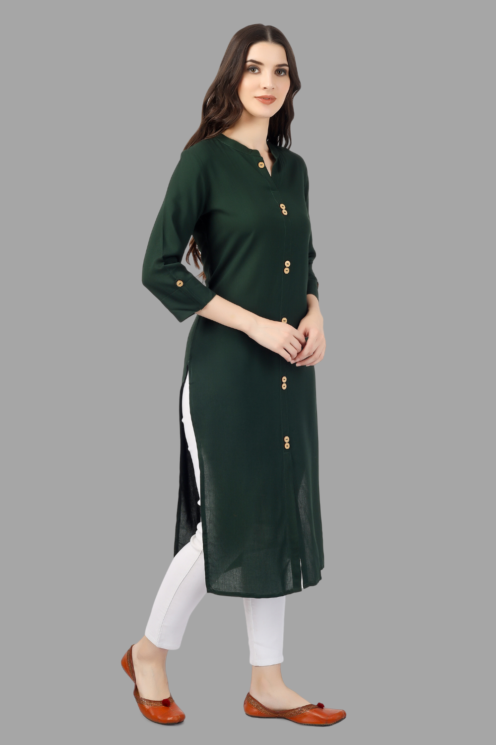 House of RP Women's Green Rayon Solid Frontslit Straight Kurta | Swadesiicart