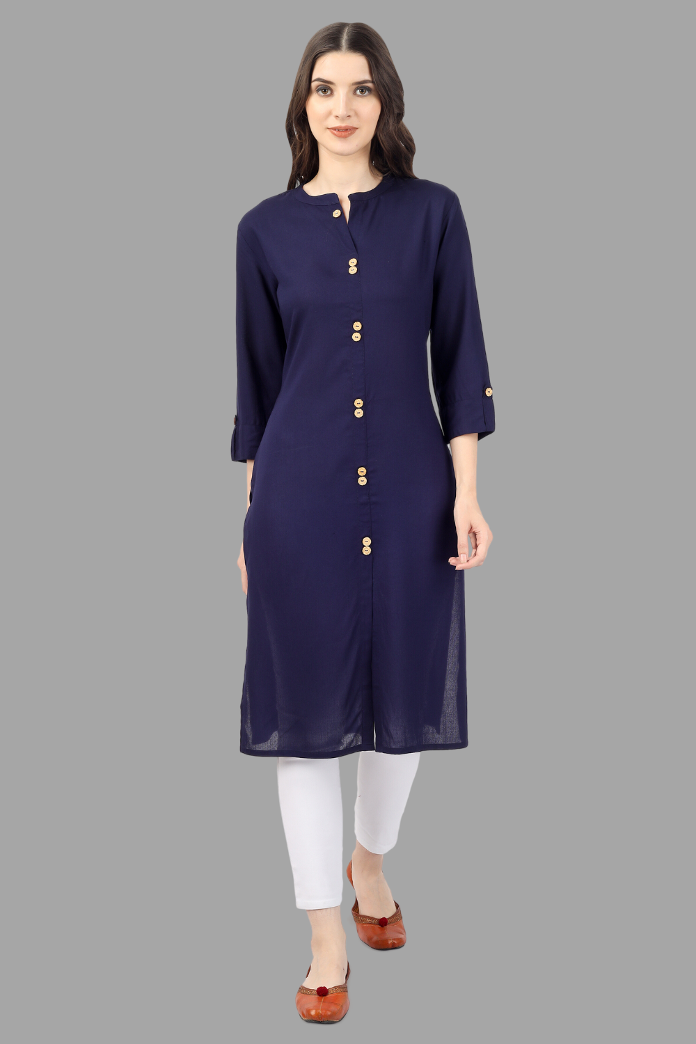 House of RP Women's Blue Rayon Solid Frontslit Straight Kurta | Swadesiicart