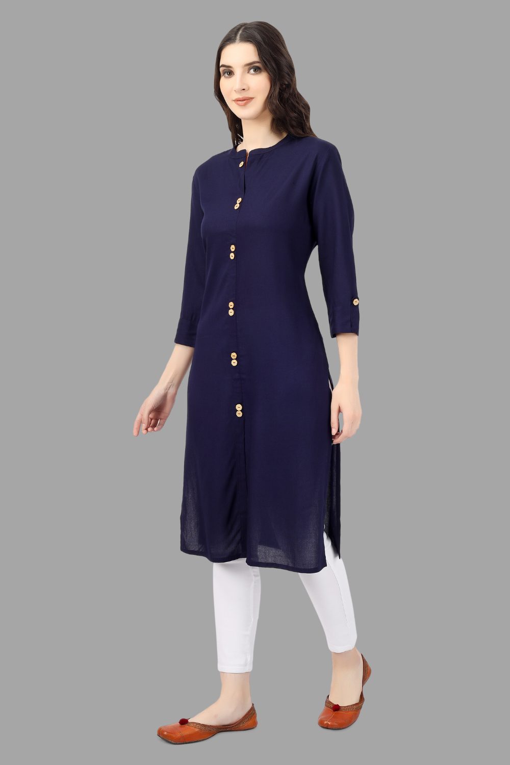 House of RP Women's Blue Rayon Solid Frontslit Straight Kurta | Swadesiicart