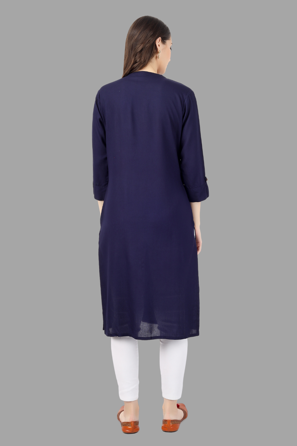 House of RP Women's Blue Rayon Solid Frontslit Straight Kurta | Swadesiicart