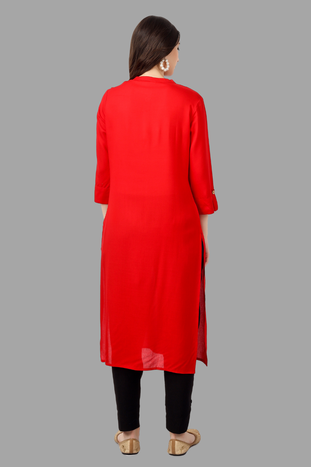 House of RP Women's Red Rayon Solid Frontslit Straight Kurta | Swadesiicart