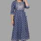 House of RP Women's Blue Cotton Floral Yoke Embroidered Anarkali Kurta & Pant Set | Swadesiicart