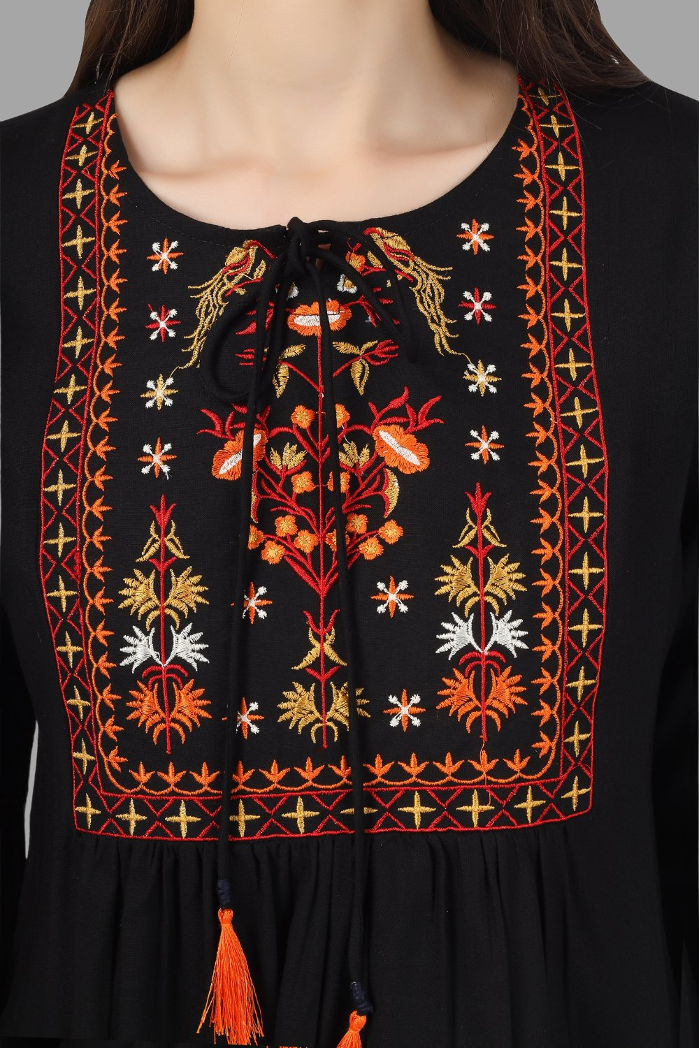 House of RP Women Black Rayon Embroidered Flared Tunic | Swadesiicart