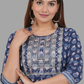 House of RP Women's Blue Cotton Floral Yoke Embroidered Anarkali Kurta & Pant Set | Swadesiicart