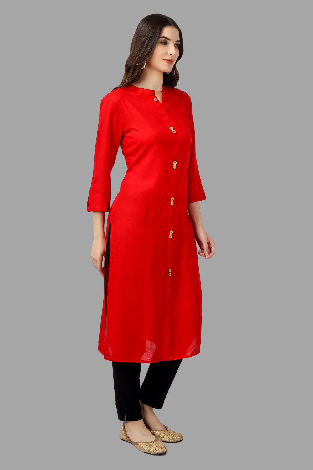 House of RP Women's Red Rayon Solid Frontslit Straight Kurta | Swadesiicart