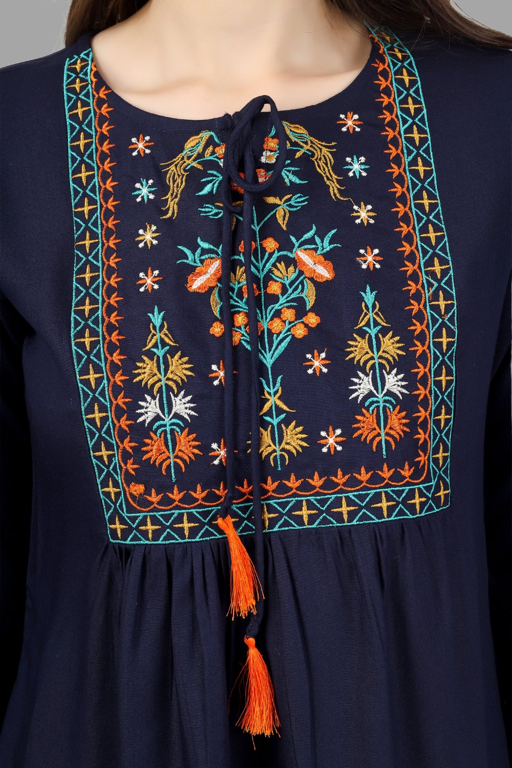 House of RP Women Blue Rayon Embroidered Flared Tunic | Swadesiicart