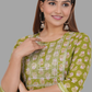 House of RP Women's Green Cotton Floral Yoke Embroidered Anarkali Kurta & Pant Set | Swadesiicart