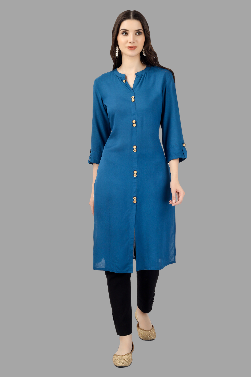 House of RP Women's Light Blue Rayon Solid Frontslit Straight Kurta | Swadesiicart