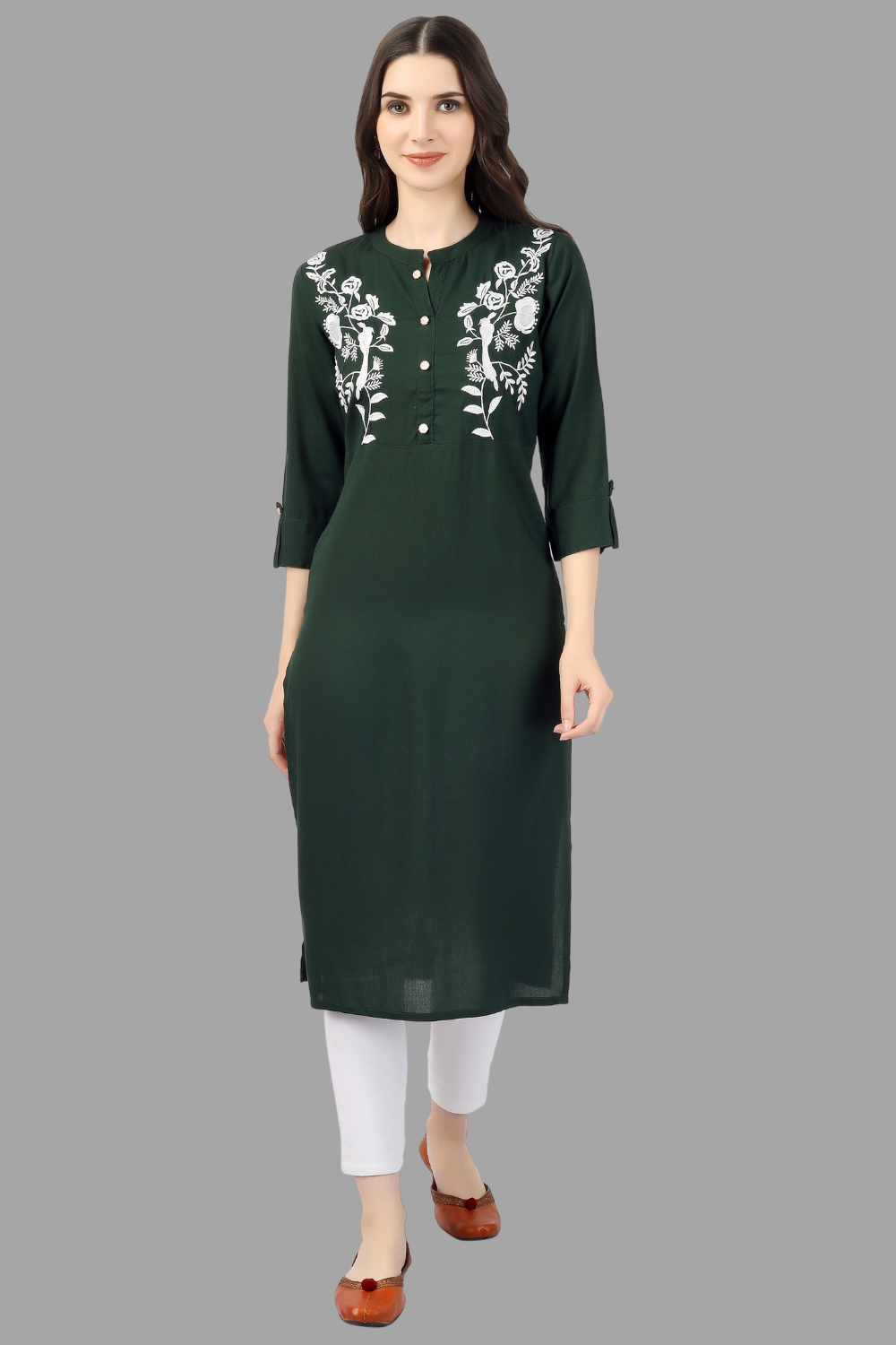 House of RP Women's Green Rayon Chicken Embroidered Straight Kurta | Swadesiicart