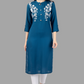 House of RP Women's Light Blue Rayon Chicken Embroidered Straight Kurta | Swadesiicart