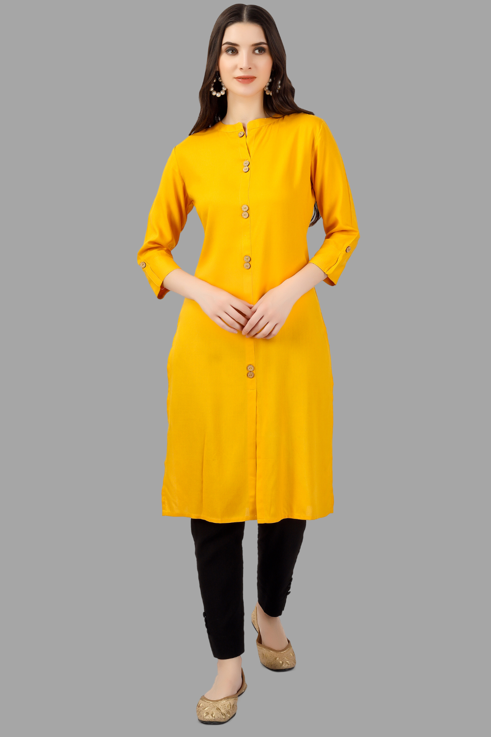 House of RP Women's Yellow Rayon Solid Frontslit Straight Kurta | Swadesiicart