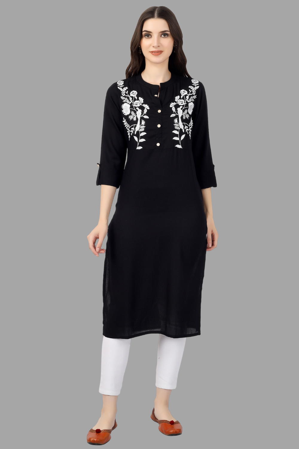 House of RP Women's Black Rayon Chicken Embroidered Straight Kurta | Swadesiicart