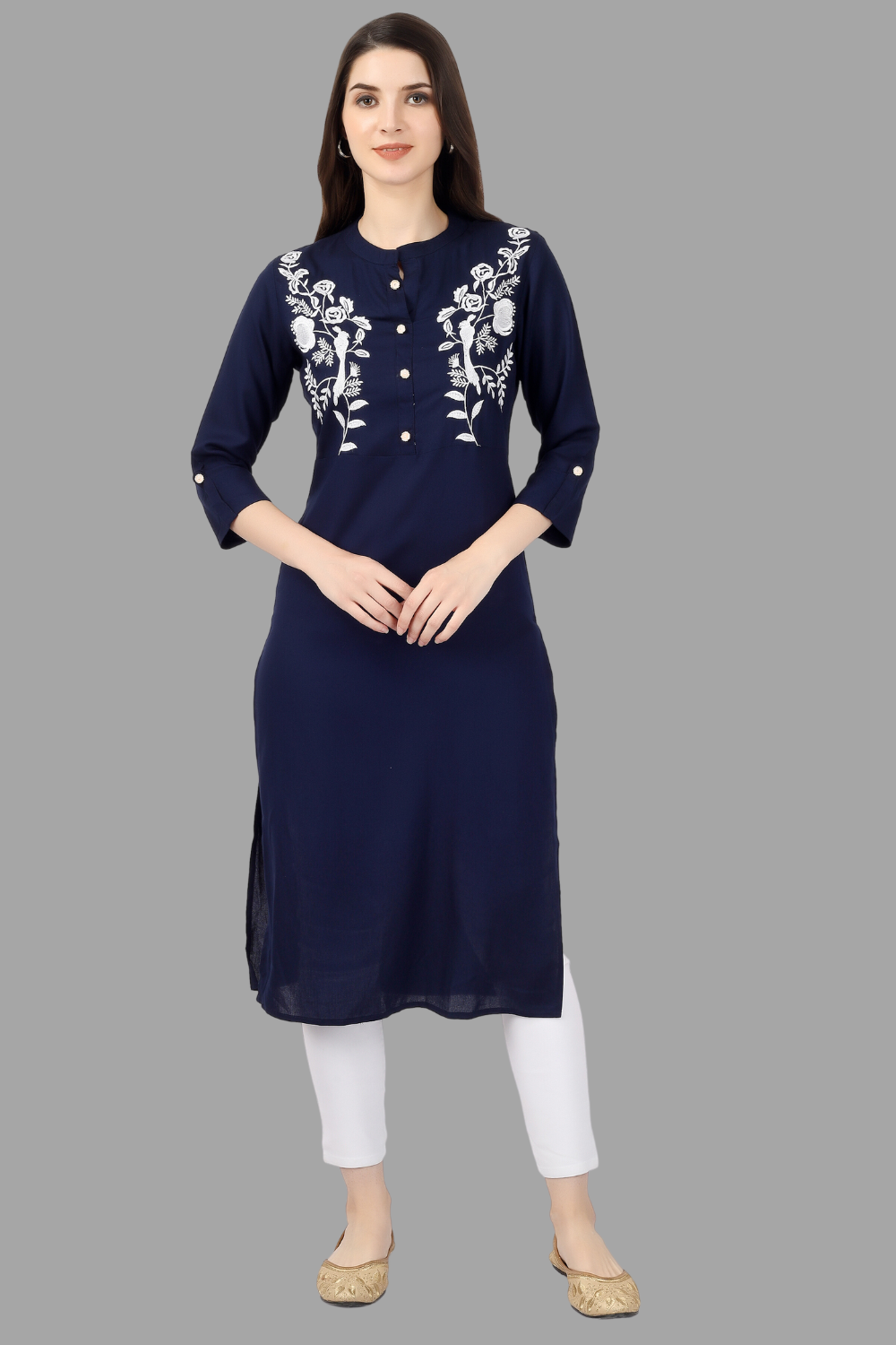 House of RP Women's Blue Rayon Chicken Embroidered Straight Kurta | Swadesiicart