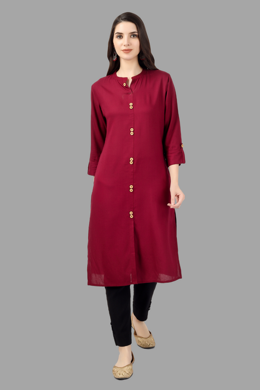House of RP Women's Maroon Rayon Solid Frontslit Straight Kurta | Swadesiicart