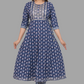 House of RP Women's Blue Cotton Floral Yoke Embroidered Anarkali Kurta & Pant Set | Swadesiicart