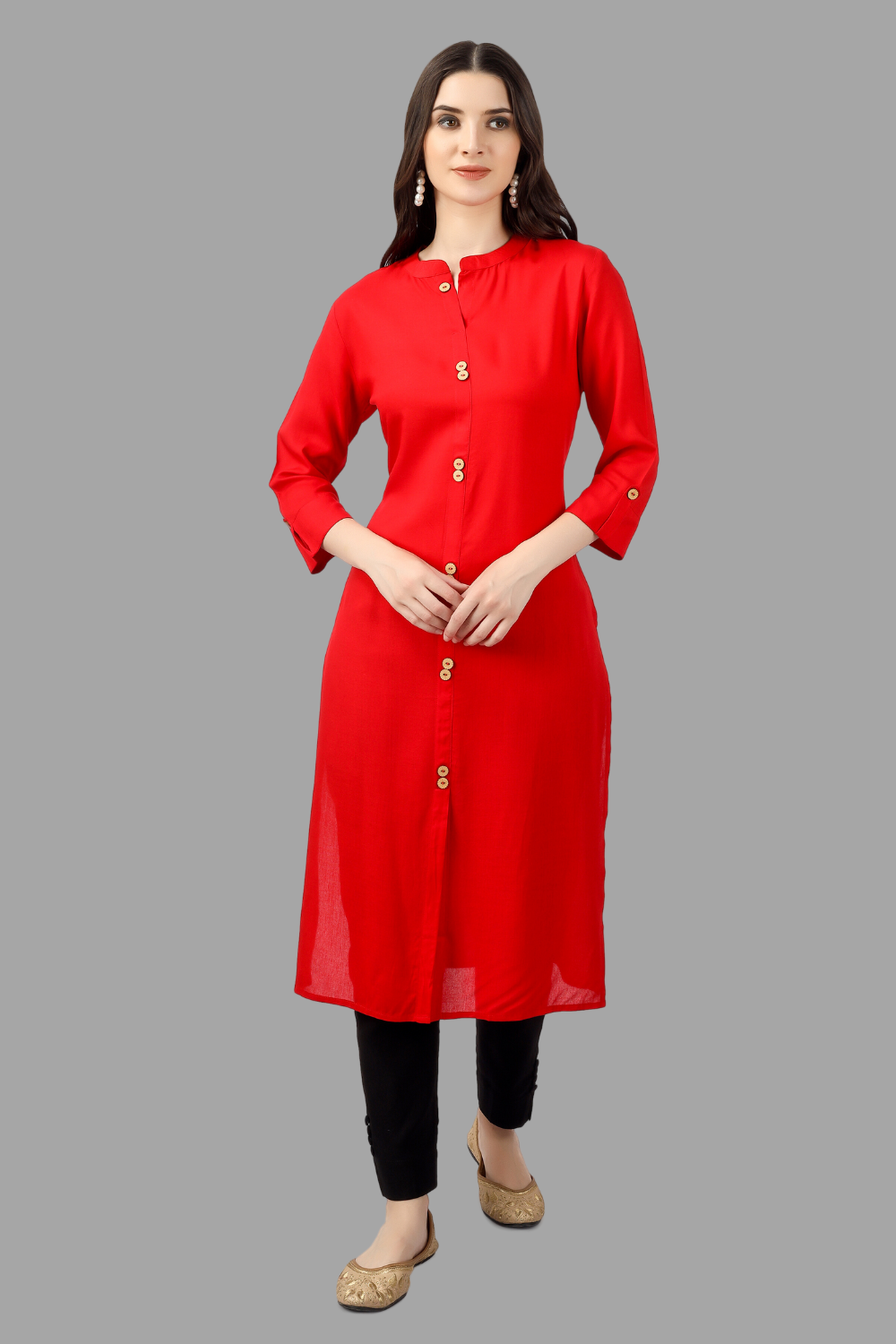 House of RP Women's Red Rayon Solid Frontslit Straight Kurta | Swadesiicart