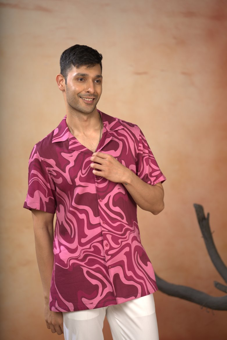 Abstract Marble Print Cotton Shirt by Hilo Design