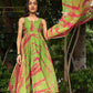 Pomcha Jaipur Tie And Dye Green Organza Anarkali Set | Swadesiicart