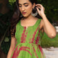 Pomcha Jaipur Tie And Dye Green Organza Anarkali Set | Swadesiicart