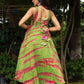 Pomcha Jaipur Tie And Dye Green Organza Anarkali Set | Swadesiicart