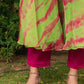 Pomcha Jaipur Tie And Dye Green Organza Anarkali Set | Swadesiicart